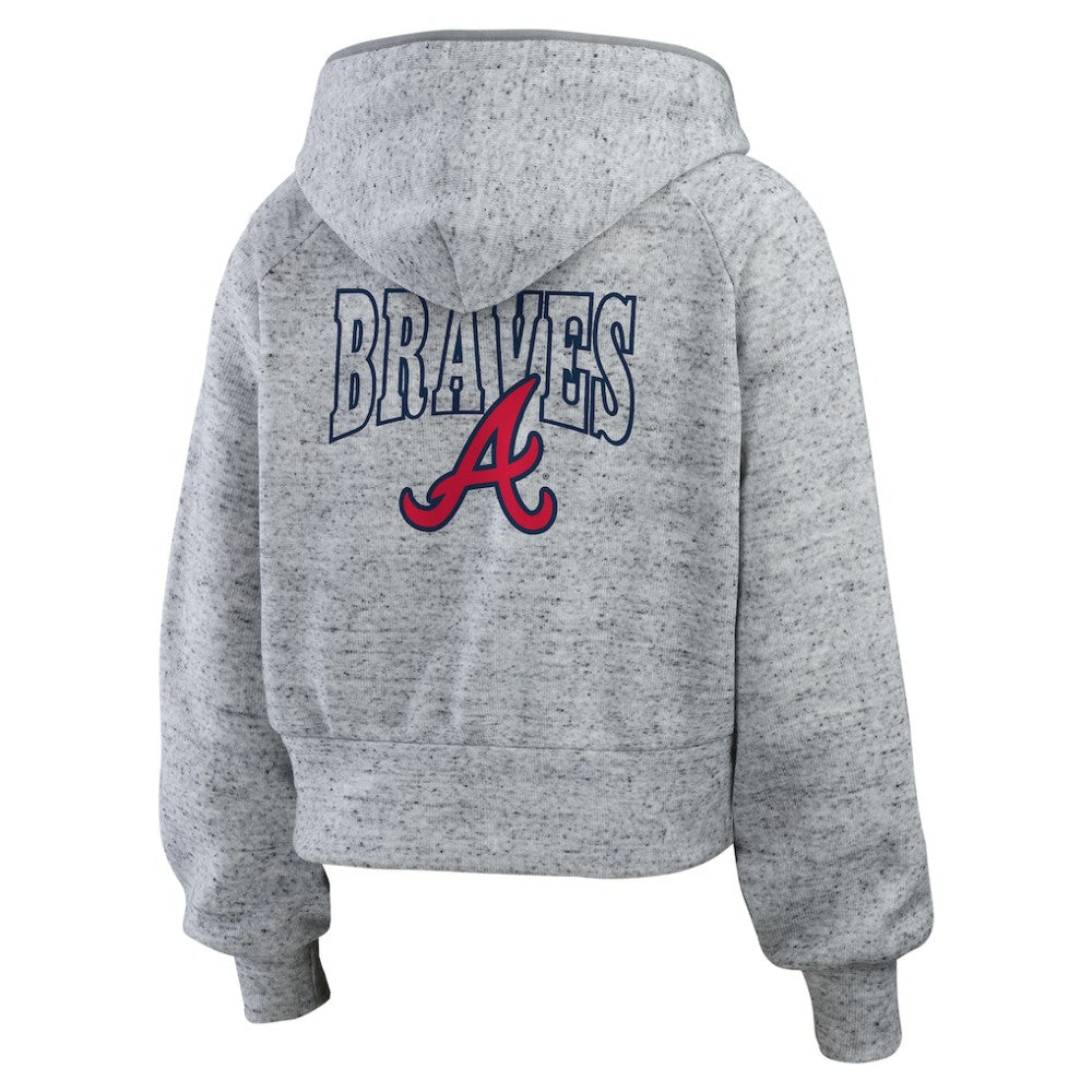 Atlanta Braves WEAR by Erin Andrews Women's Speckled Fleece Cropped Full-Zip Hoodie Heather Gray