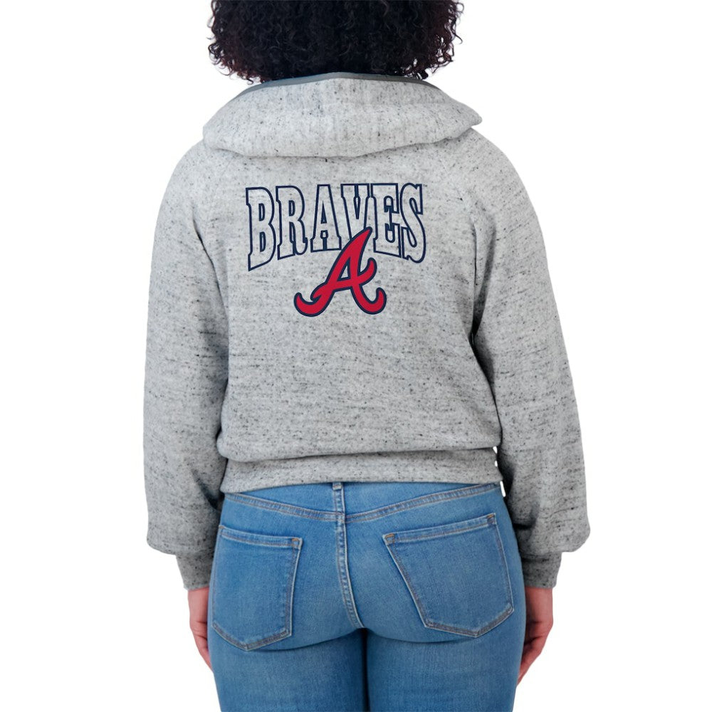 Atlanta Braves WEAR by Erin Andrews Women's Speckled Fleece Cropped Full-Zip Hoodie Heather Gray