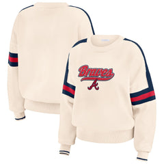 Atlanta Braves WEAR by Erin Andrews Women's Stripe Pullover Sweater Cream