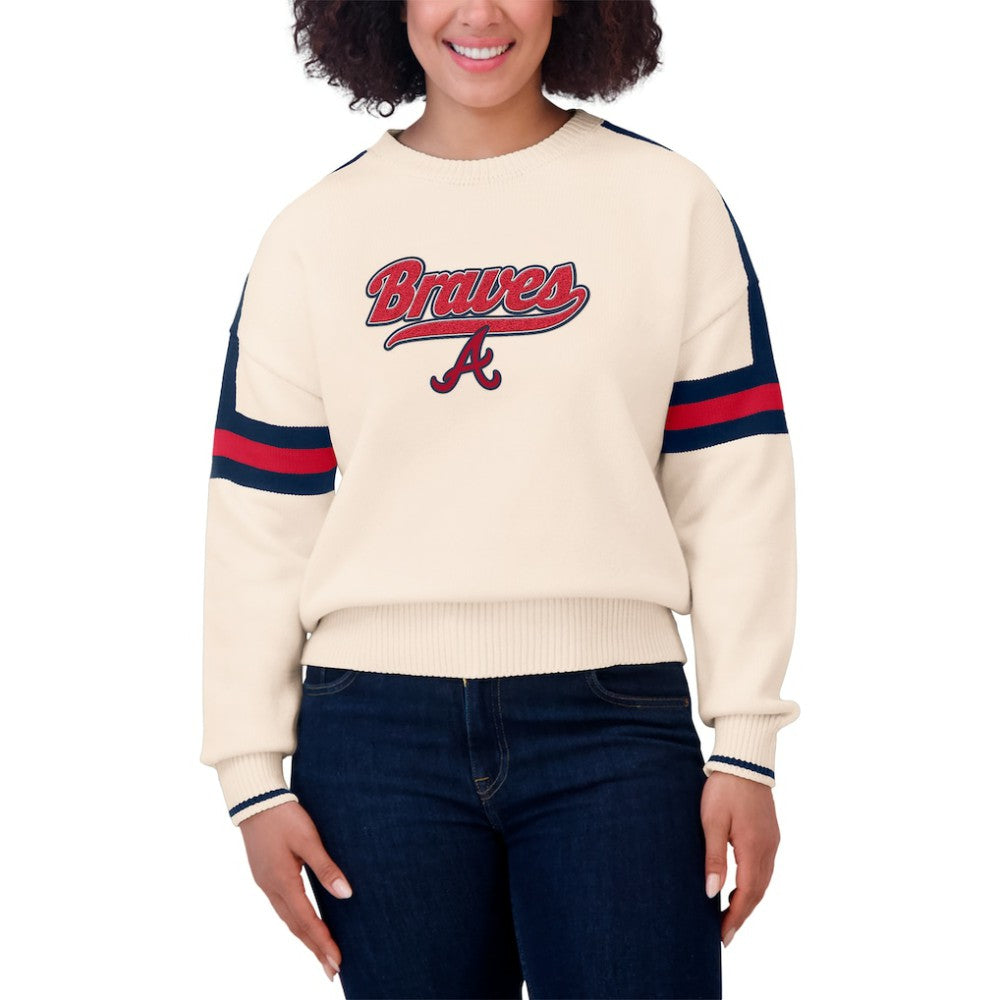 Atlanta Braves WEAR by Erin Andrews Women's Stripe Pullover Sweater Cream