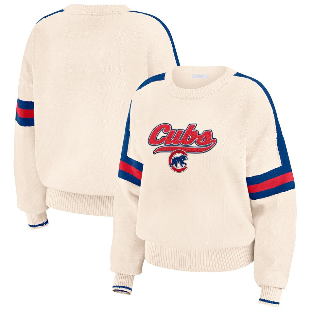 Chicago Cubs WEAR by Erin Andrews Women's Stripe Pullover Sweater Cream