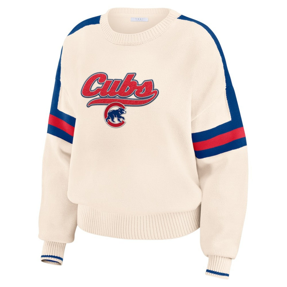 Chicago Cubs WEAR by Erin Andrews Women's Stripe Pullover Sweater Cream