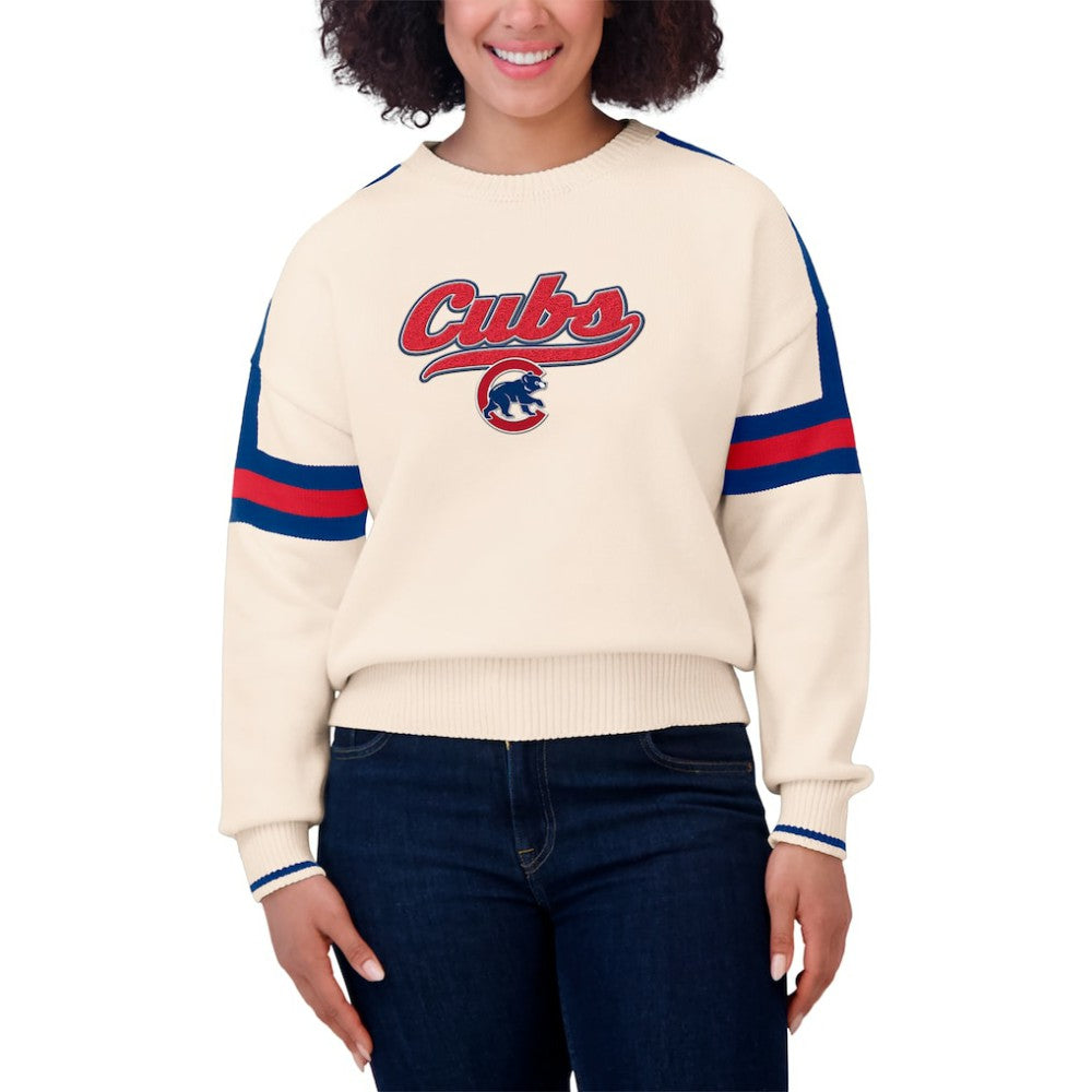 Chicago Cubs WEAR by Erin Andrews Women's Stripe Pullover Sweater Cream