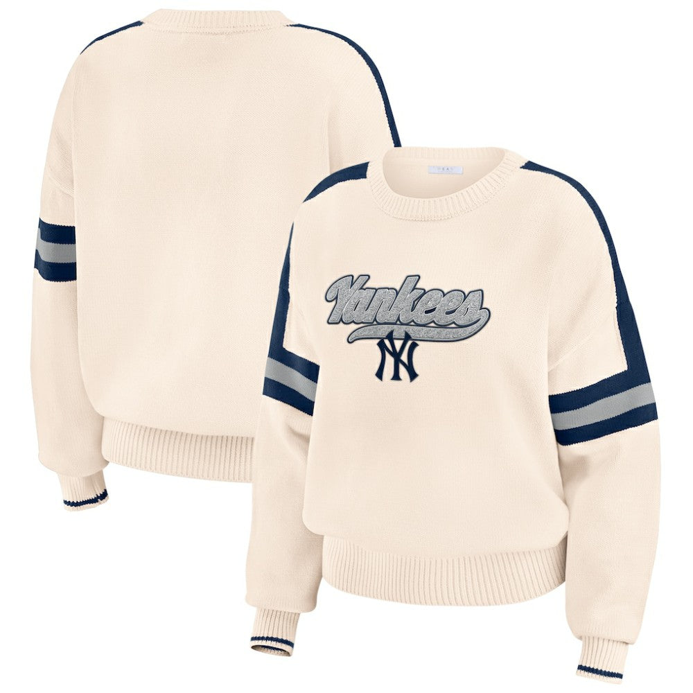 New York Yankees WEAR by Erin Andrews Women's Stripe Pullover Sweater Cream