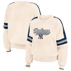 New York Yankees WEAR by Erin Andrews Women's Stripe Pullover Sweater Cream