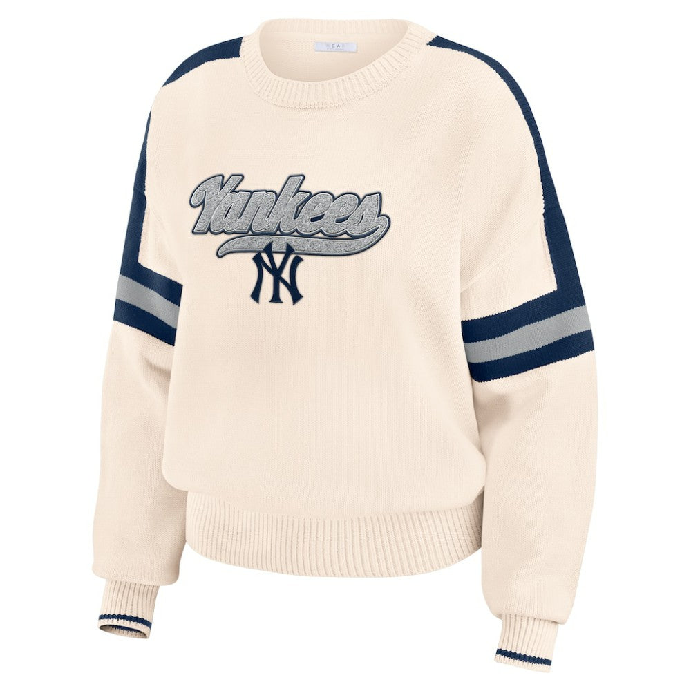 New York Yankees WEAR by Erin Andrews Women's Stripe Pullover Sweater Cream