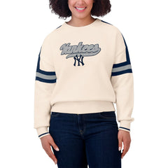 New York Yankees WEAR by Erin Andrews Women's Stripe Pullover Sweater Cream