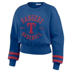 Texas Rangers WEAR by Erin Andrews Women's Vintage Washed Cropped Pullover Sweatshirt Royal