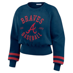 Atlanta Braves WEAR by Erin Andrews Women's Vintage Washed Cropped Pullover Sweatshirt Navy