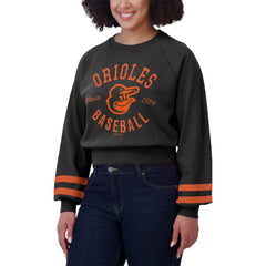 Baltimore Orioles WEAR by Erin Andrews Women's Vintage Washed Cropped Pullover Sweatshirt Black