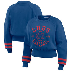 Chicago Cubs WEAR by Erin Andrews Women's Vintage Washed Cropped Pullover Sweatshirt Royal