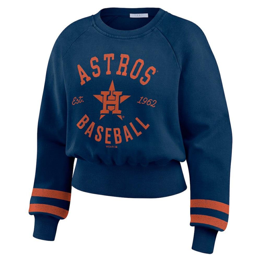 Houston Astros WEAR by Erin Andrews Women's Vintage Washed Cropped Pullover Sweatshirt Navy