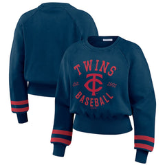 Minnesota Twins WEAR by Erin Andrews Women's Vintage Washed Cropped Pullover Sweatshirt Navy
