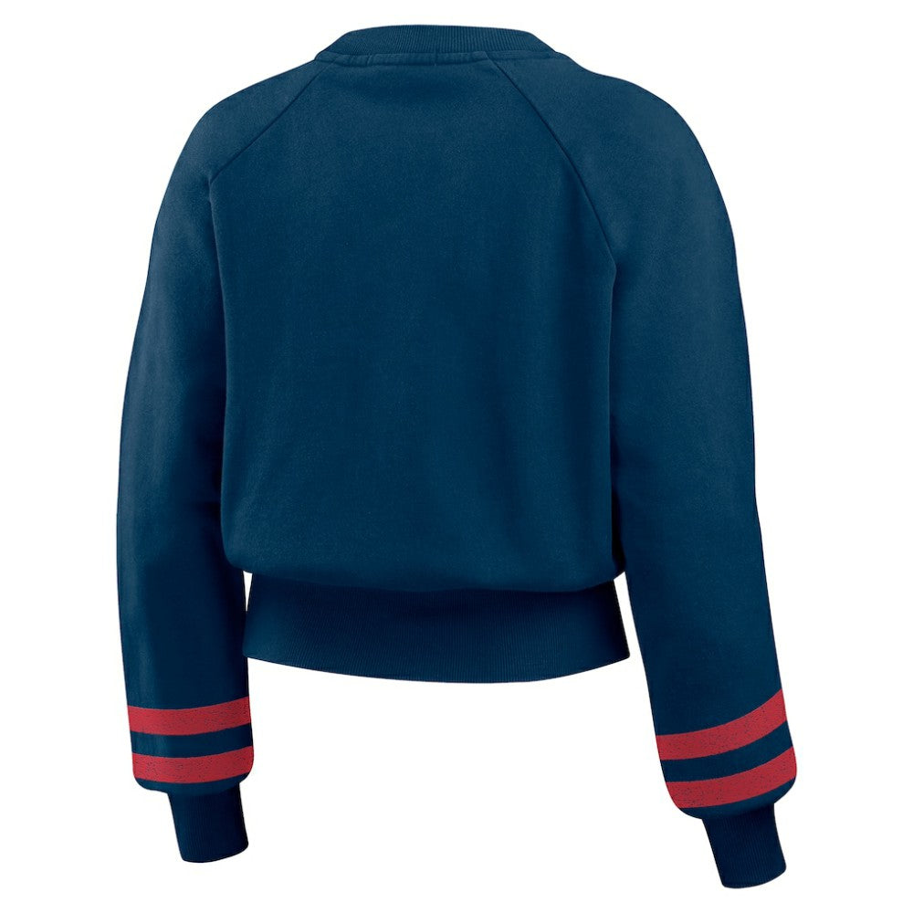 Minnesota Twins WEAR by Erin Andrews Women's Vintage Washed Cropped Pullover Sweatshirt Navy