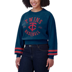 Minnesota Twins WEAR by Erin Andrews Women's Vintage Washed Cropped Pullover Sweatshirt Navy