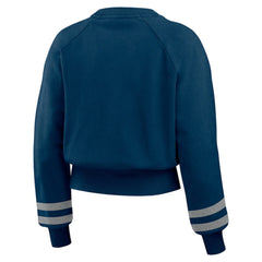 New York Yankees WEAR by Erin Andrews Women's Vintage Washed Cropped Pullover Sweatshirt Navy