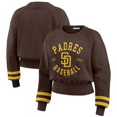 San Diego Padres WEAR by Erin Andrews Women's Vintage Washed Cropped Pullover Sweatshirt Brown