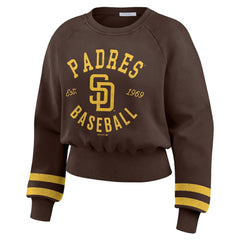 San Diego Padres WEAR by Erin Andrews Women's Vintage Washed Cropped Pullover Sweatshirt Brown