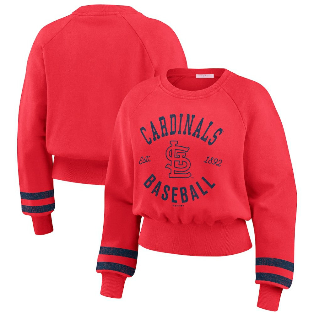 St. Louis Cardinals WEAR by Erin Andrews Women's Vintage Washed Cropped Pullover Sweatshirt Red