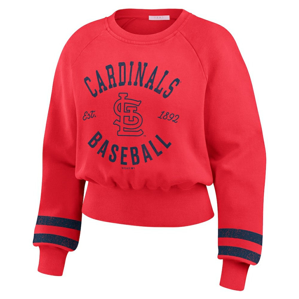 St. Louis Cardinals WEAR by Erin Andrews Women's Vintage Washed Cropped Pullover Sweatshirt Red