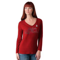 St. Louis Cardinals G-III 4Her by Carl Banks Women's Post Season Long Sleeve V-Neck T-Shirt Red