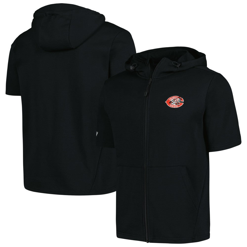 Cincinnati Reds Levelwear Recruit Short Sleeve Full-Zip Hoodie Black