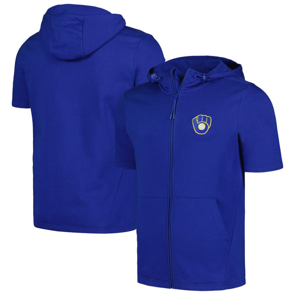 Milwaukee Brewers Levelwear Recruit Short Sleeve Full-Zip Hoodie Royal
