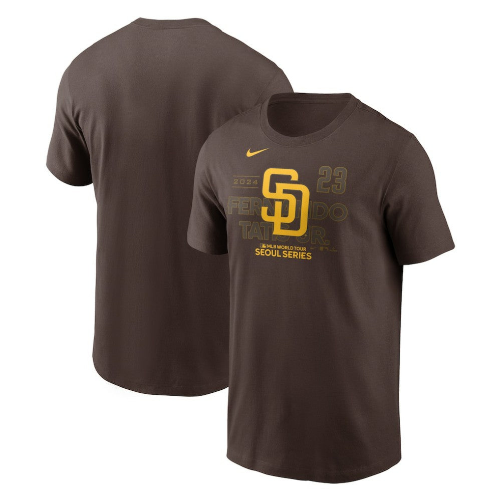 Fernando Tatis Jr. San Diego Padres 2024 MLB World Tour Seoul Series Player Name & Number Event Stack T-Shirt Brown | Nike