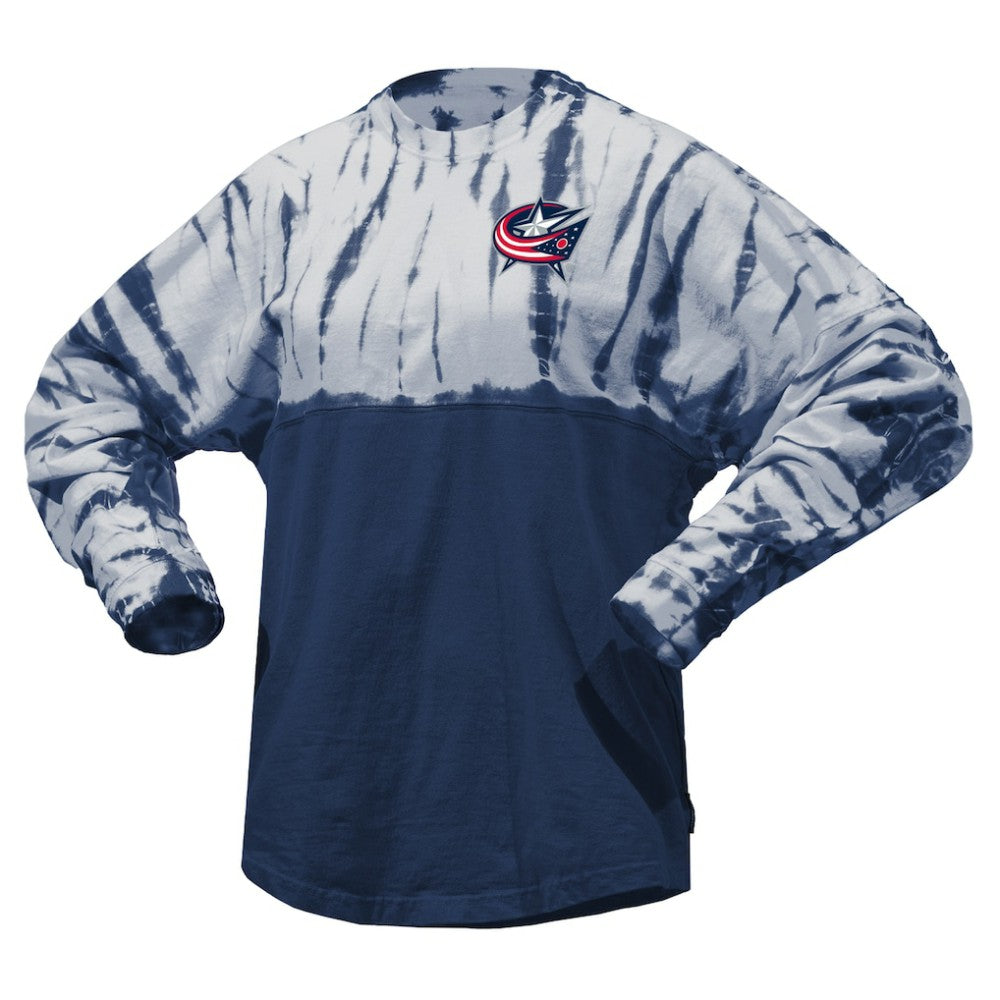 Columbus Blue Jackets Spirit Jersey Unisex Crystal Half Dye Long Sleeve T-Shirt Navy