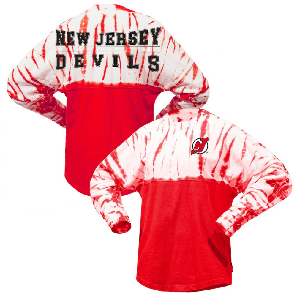 New Jersey Devils Spirit Jersey Unisex Crystal Half Dye Long Sleeve T-Shirt Red