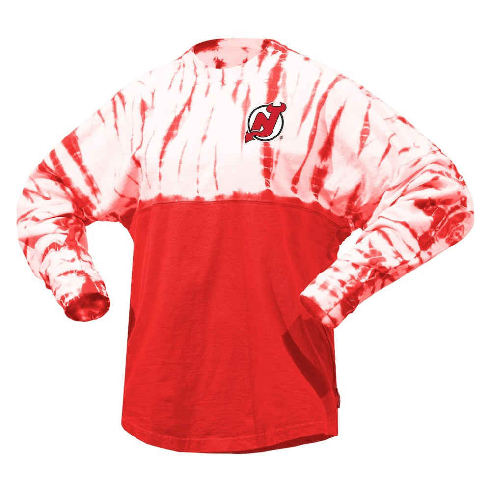 New Jersey Devils Spirit Jersey Unisex Crystal Half Dye Long Sleeve T-Shirt Red