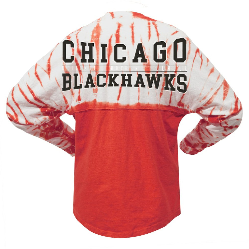 Chicago Blackhawks Spirit Jersey Unisex Crystal Half Dye Long Sleeve T-Shirt Red