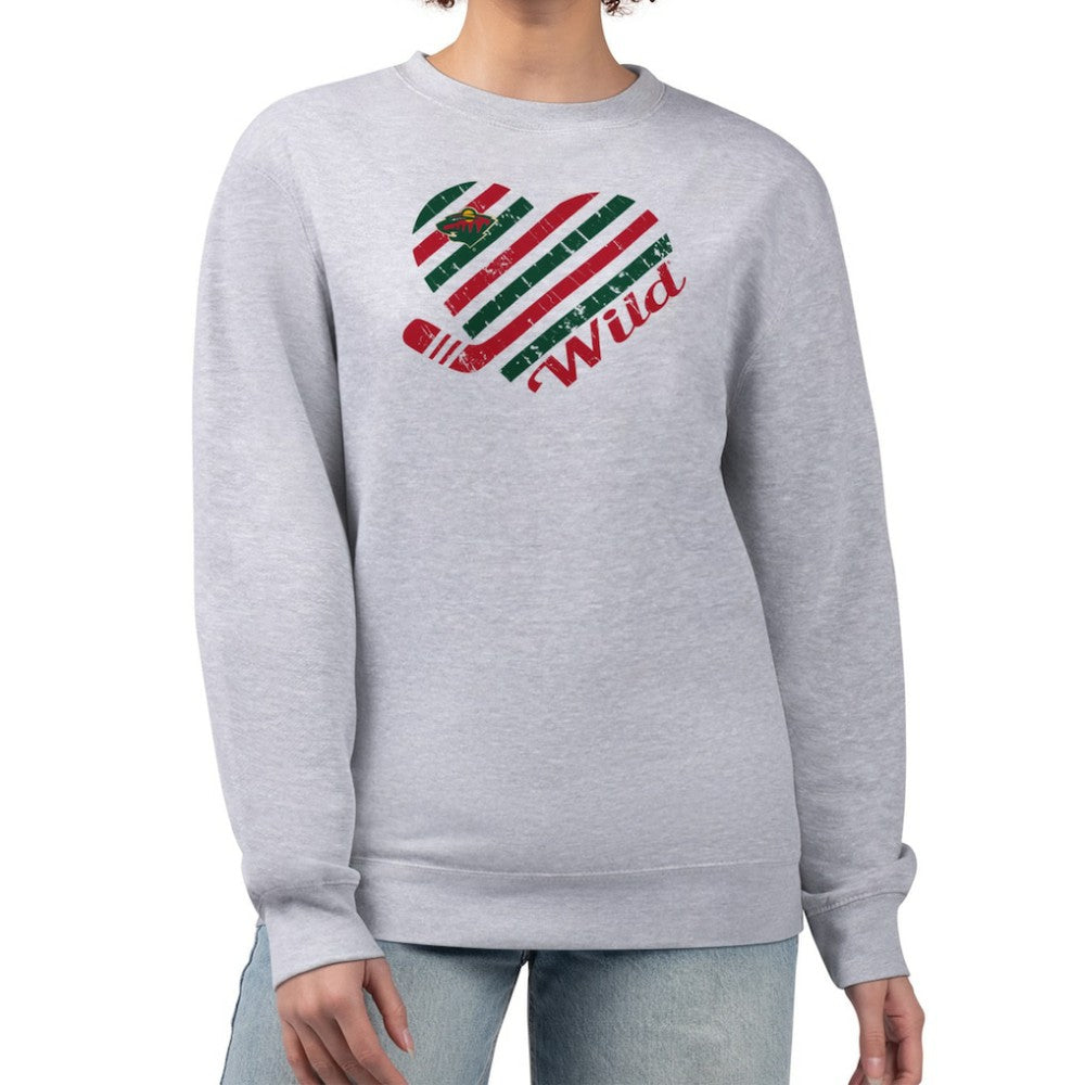 Minnesota Wild G-III 4Her by Carl Banks Women's Heart Graphic Pullover Sweatshirt Heather Gray