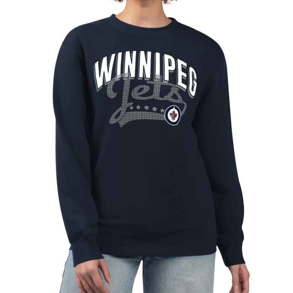 Winnipeg Jets G-III 4Her by Carl Banks Women's Filigree Team Graphic Fleece Pullover Sweatshirt Navy