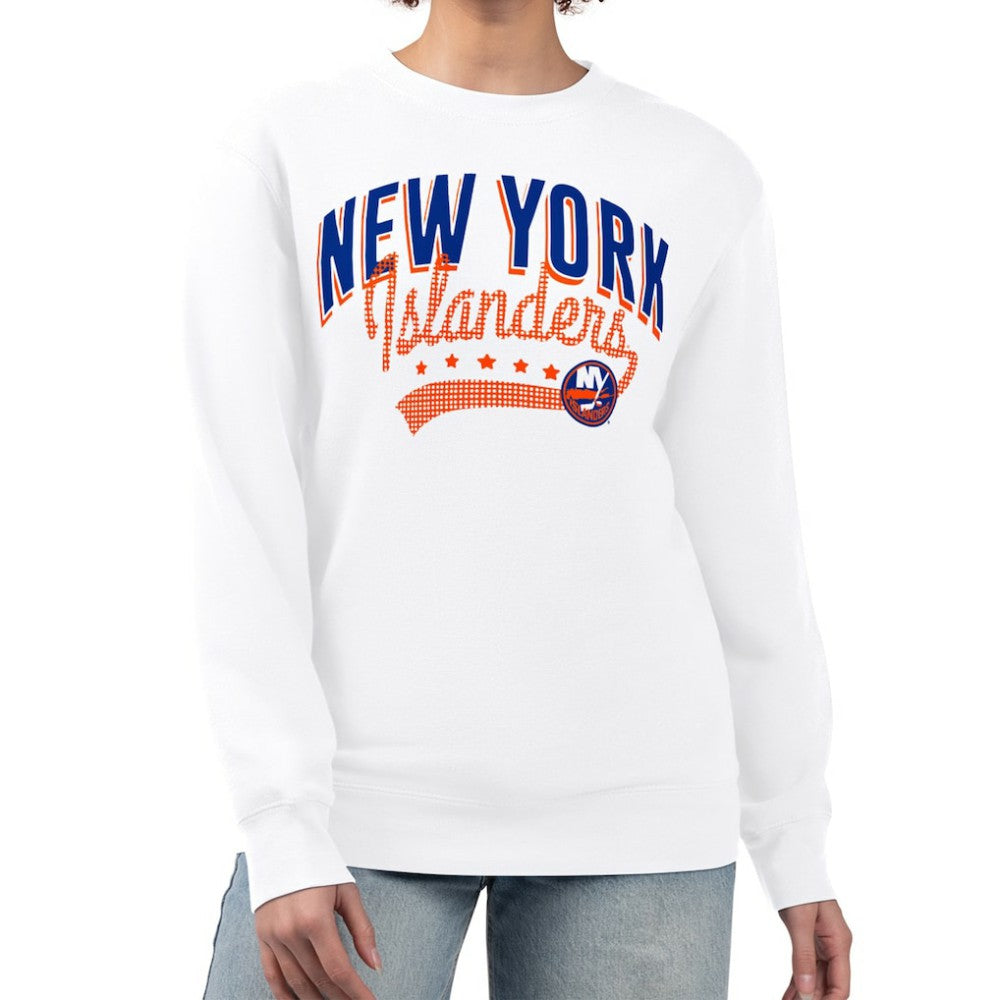 New York Islanders G-III 4Her by Carl Banks Women's Filigree Team Graphic Fleece Pullover Sweatshirt White