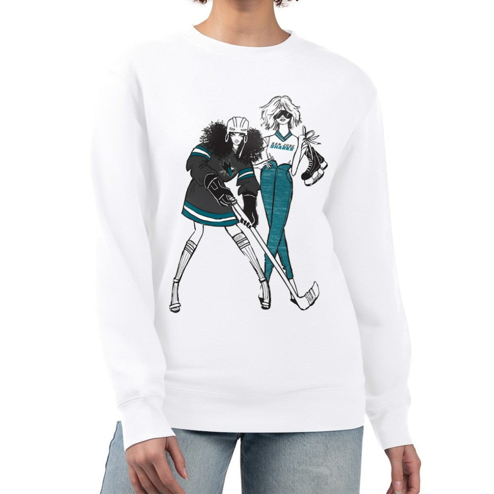 San Jose Sharks G-III 4Her by Carl Banks Women's Hockey Girls Team Graphic Fleece Pullover Sweatshirt White