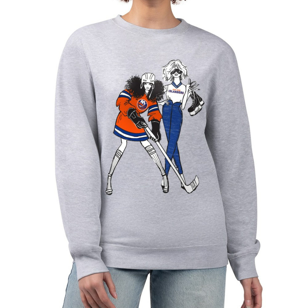 New York Islanders G-III 4Her by Carl Banks Women's Hockey Girls Team Graphic Fleece Pullover Sweatshirt Heather Gray
