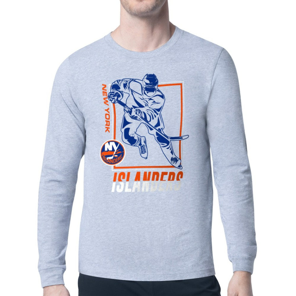 New York Islanders Starter Player Grid Long Sleeve T-Shirt Heather Gray
