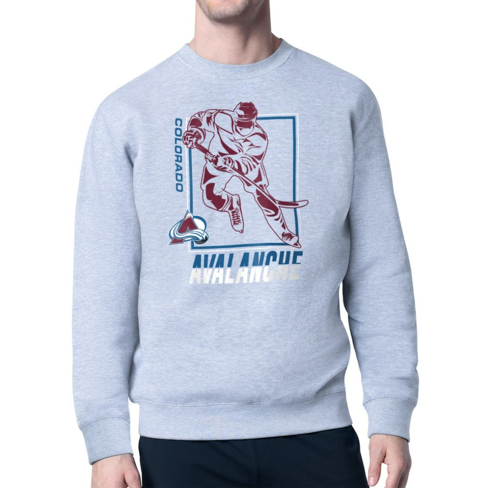 Colorado Avalanche Starter Player Grid Fleece Pullover Sweatshirt Heather Gray