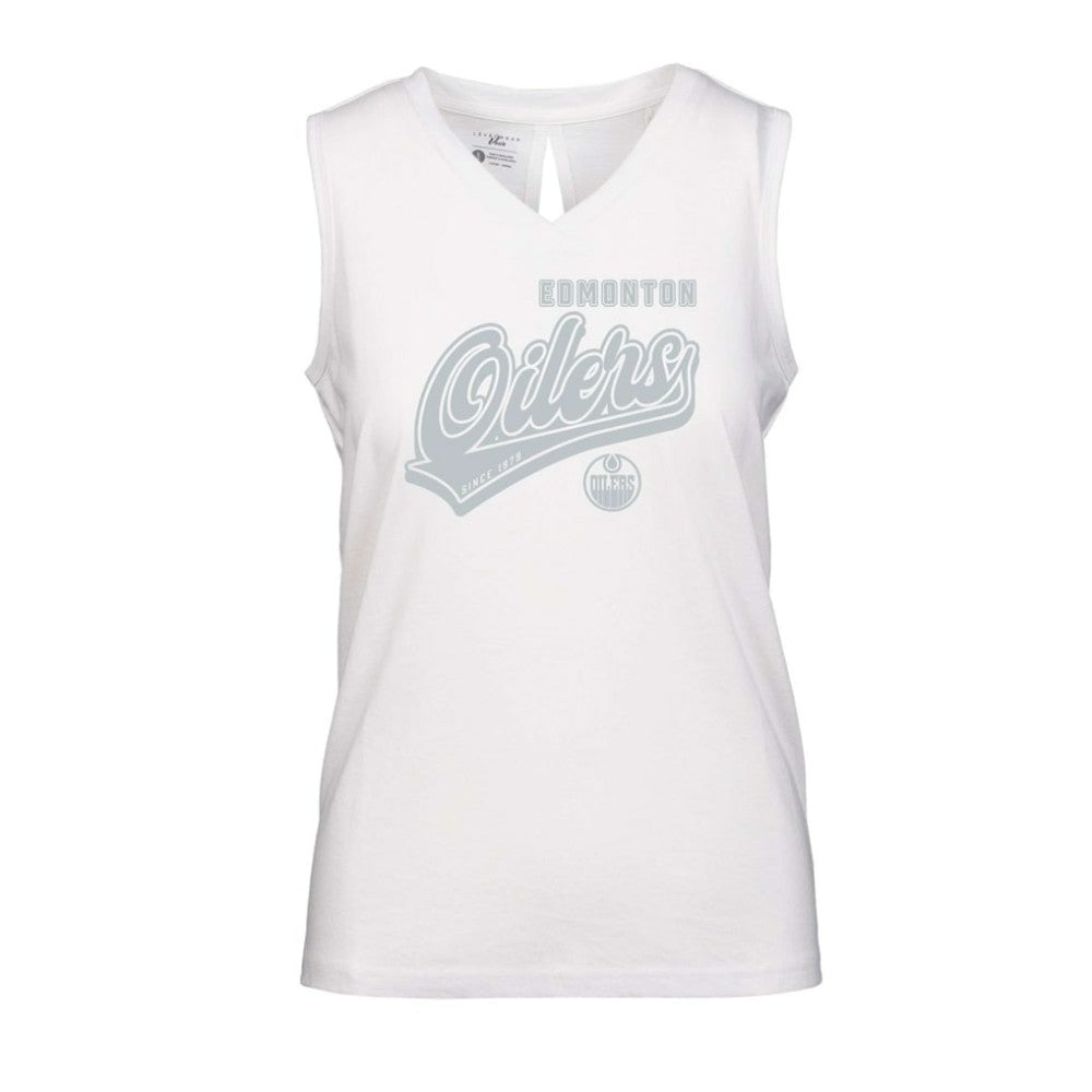Edmonton Oilers Levelwear Women's Paisley Sweep V-Neck Tank Top White
