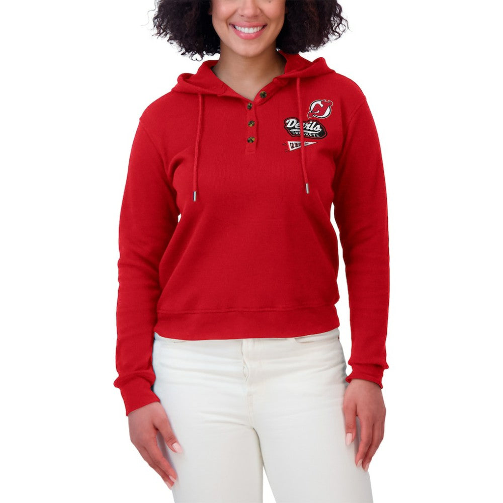 New Jersey Devils WEAR by Erin Andrews Women's Waffle-Knit Pullover Hoodie Red