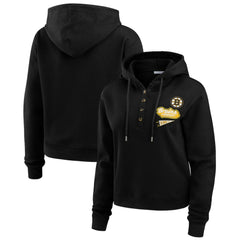 Boston Bruins WEAR by Erin Andrews Women's Waffle-Knit Pullover Hoodie Black