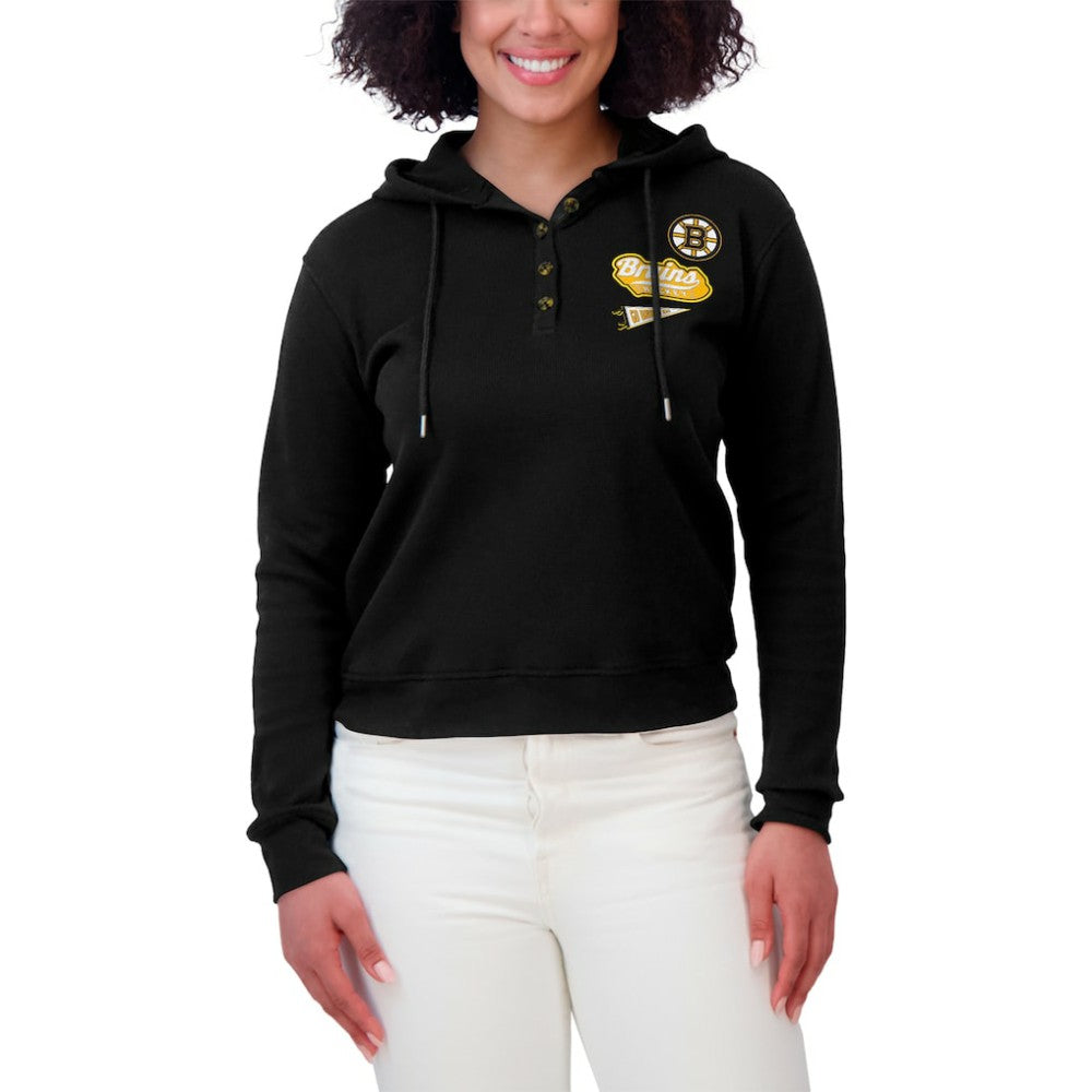 Boston Bruins WEAR by Erin Andrews Women's Waffle-Knit Pullover Hoodie Black