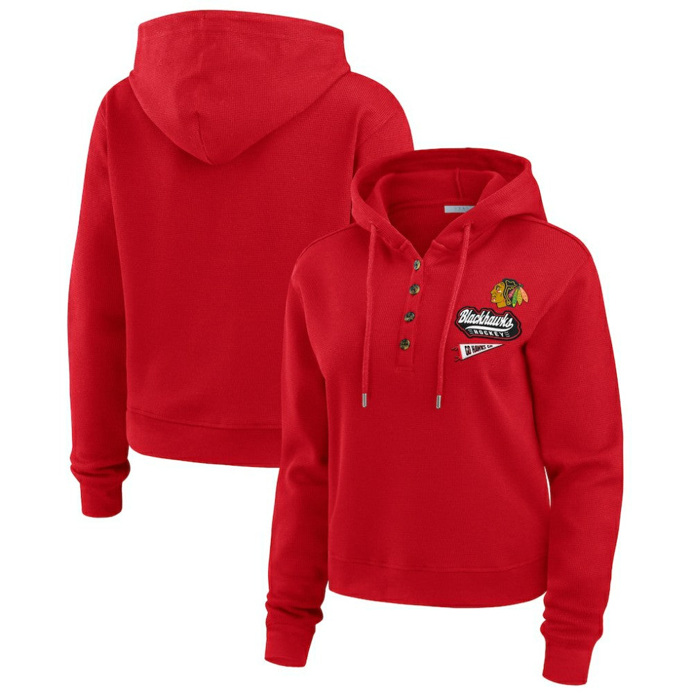 Chicago Blackhawks WEAR by Erin Andrews Women's Waffle-Knit Pullover Hoodie Red