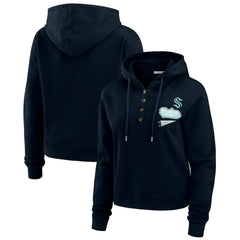 Seattle Kraken WEAR by Erin Andrews Women's Waffle-Knit Pullover Hoodie Deep Sea Blue