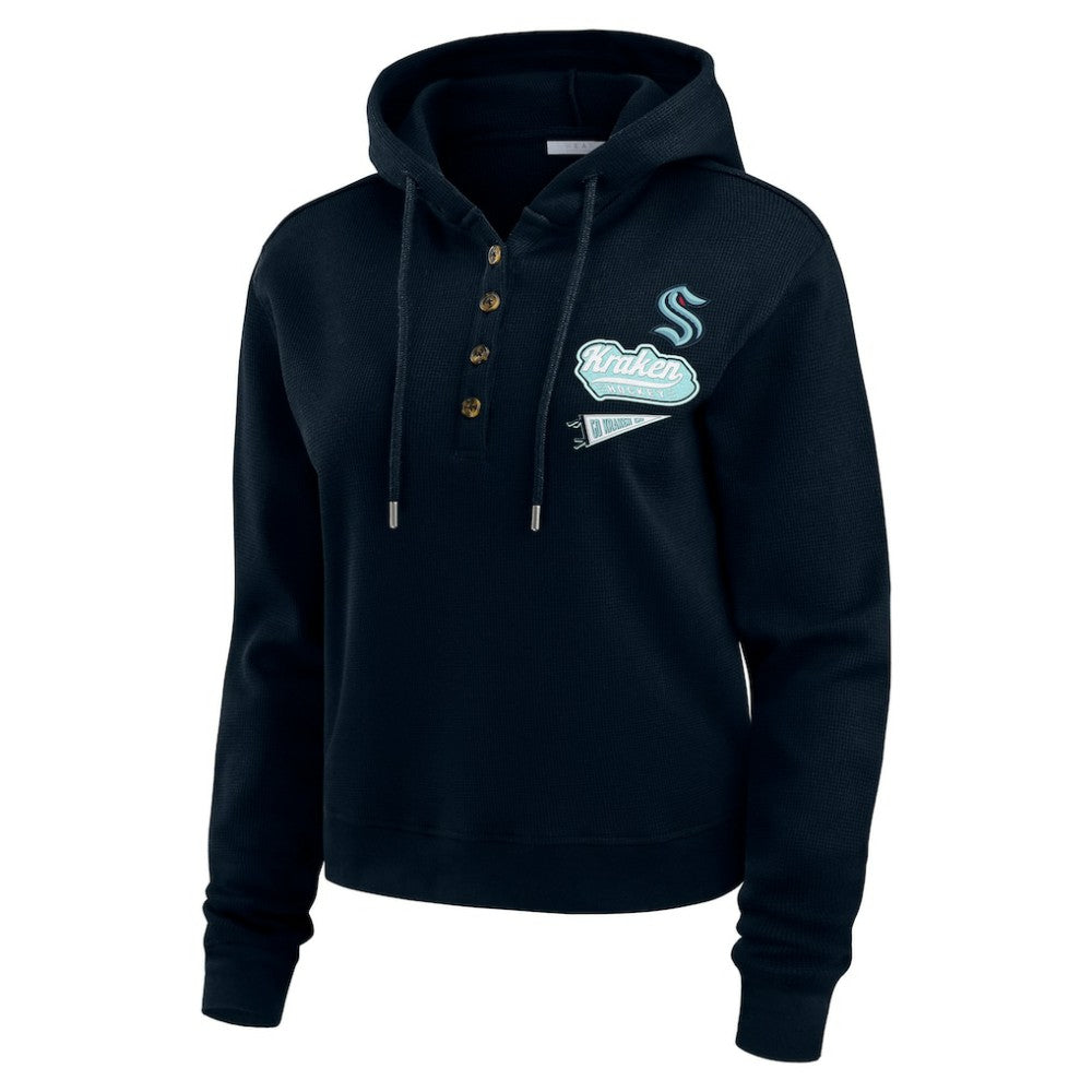 Seattle Kraken WEAR by Erin Andrews Women's Waffle-Knit Pullover Hoodie Deep Sea Blue