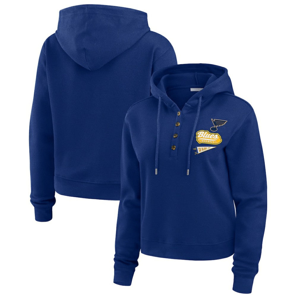 St. Louis Blues WEAR by Erin Andrews Women's Waffle-Knit Pullover Hoodie Blue