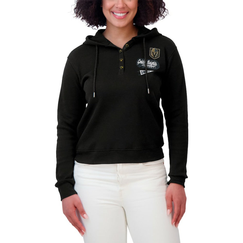 Vegas Golden Knights WEAR by Erin Andrews Women's Waffle-Knit Pullover Hoodie Black