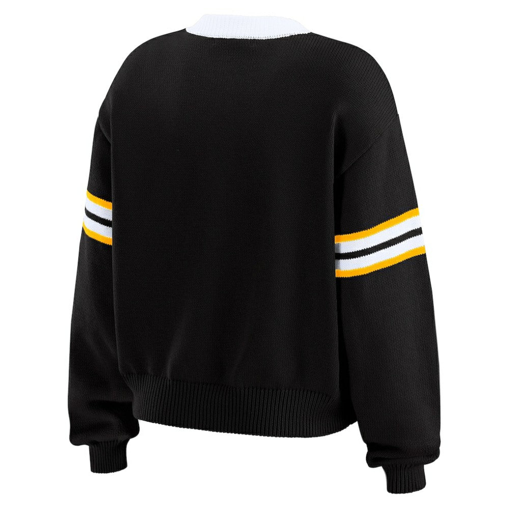 Pittsburgh Penguins WEAR by Erin Andrews Women's Cropped Lace-Up Sweater Black