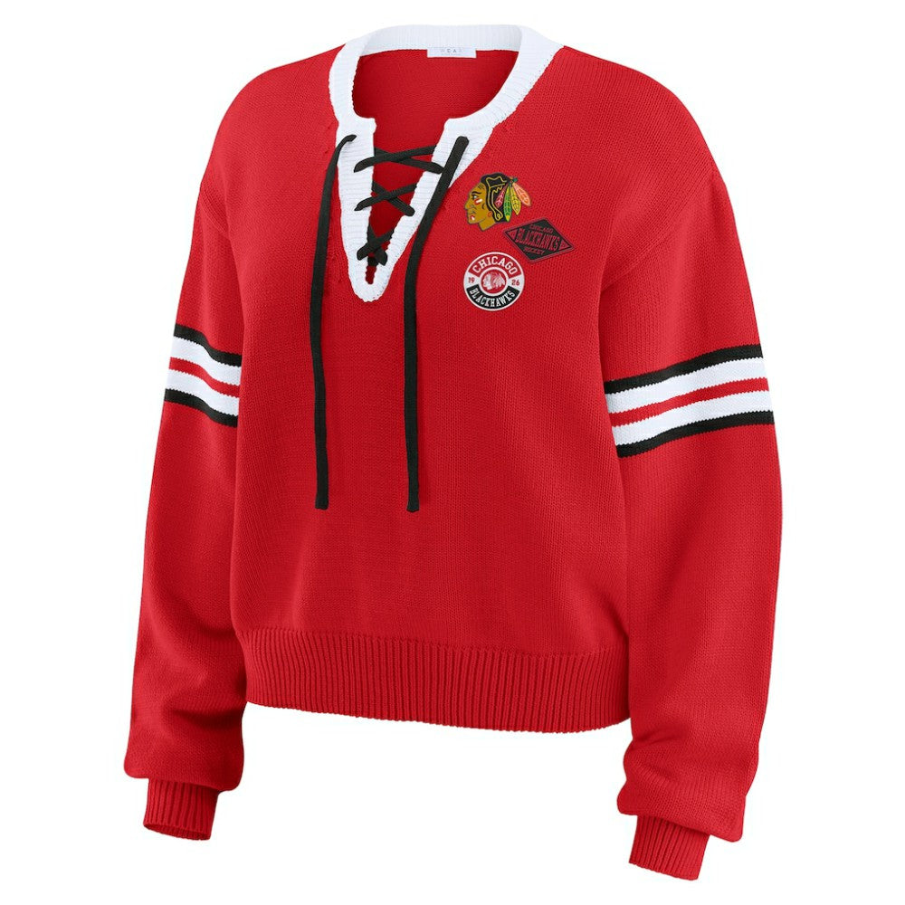 Chicago Blackhawks WEAR by Erin Andrews Women's Cropped Lace-Up Sweater Red